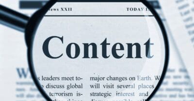 the words content magnified over a long form piece of writing