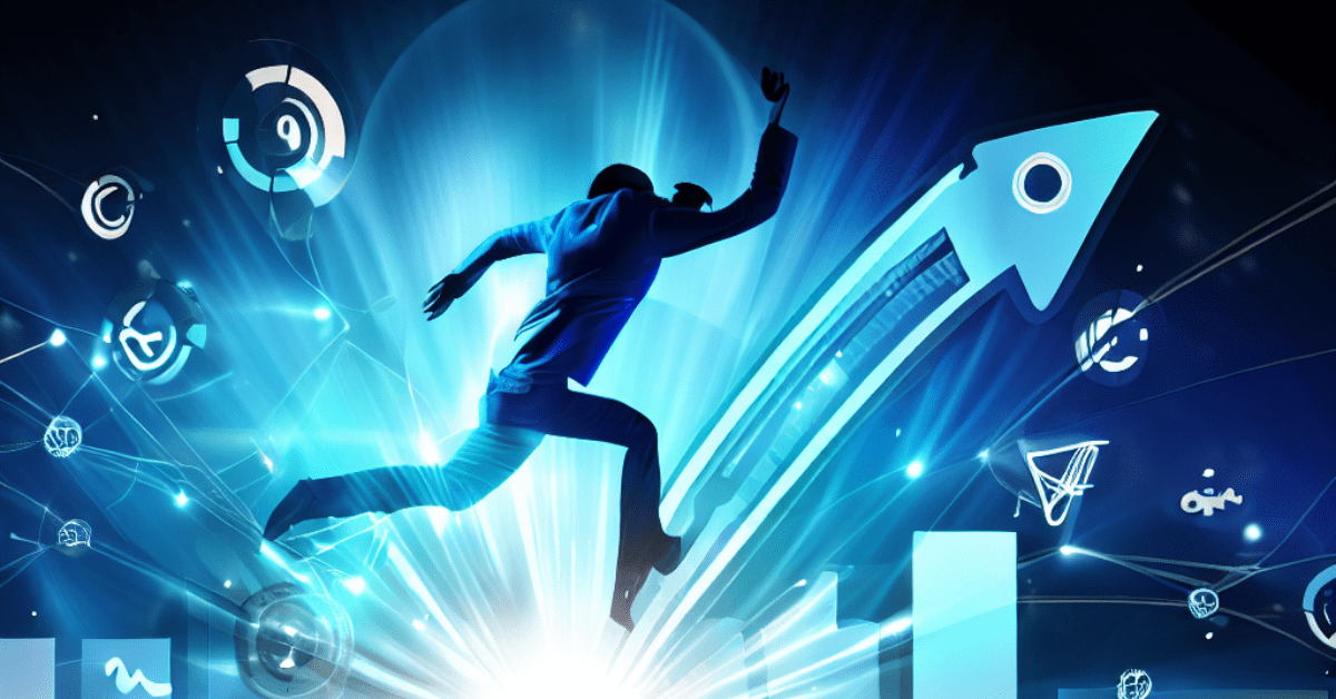 A man is running up an arrow to reach his goals. The arrow is pointing upwards, representing the man's ambition and drive. The man is wearing a suit and tie, suggesting that he is a businessman or professional. The image is motivational and inspiring, urging viewers to never give up on their dreams.